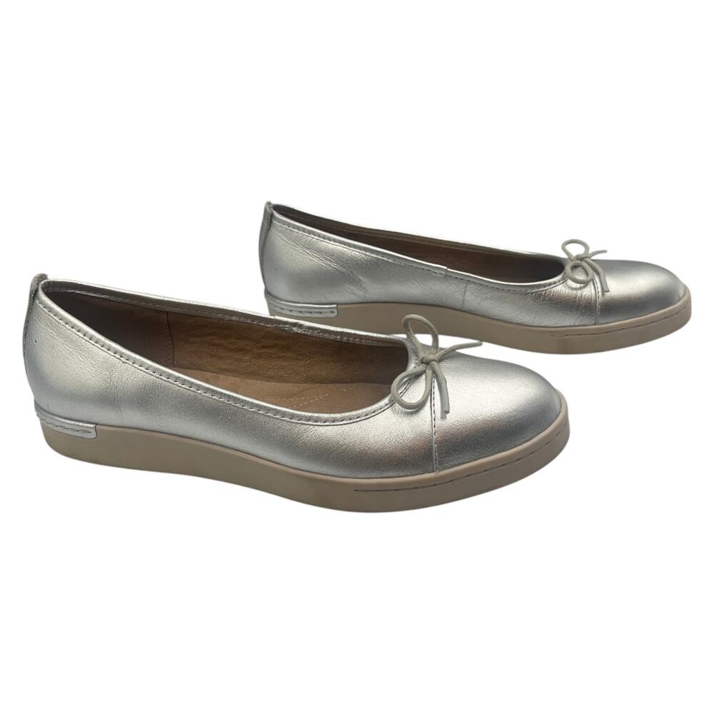 Clarks Ballet Flats Shoes Cordella Alto Slip On Bow Leather Silver Size 8
